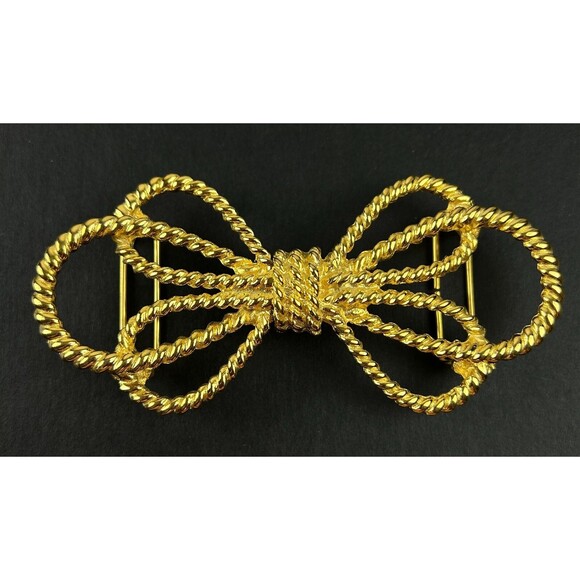 Vintage Dotty Smith Two Piece Interlocking Goldtone Large Bow Belt Buckle - Picture 1 of 13